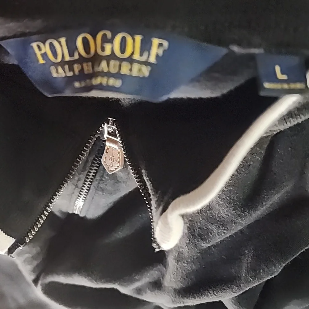 Black Polo Golf by Ralph Lauren 3/4 Zip-Up Sweater With Large White Horse - Picture 4 of 5